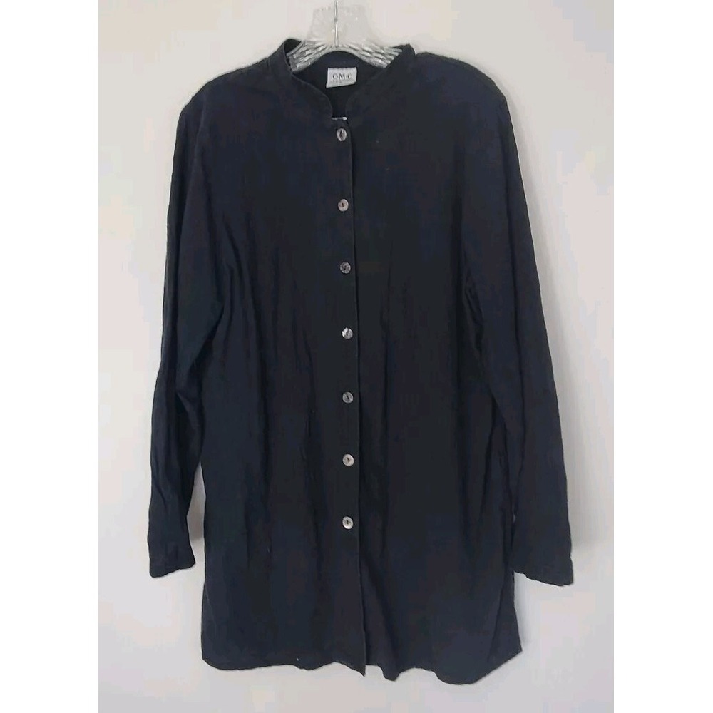 Color Me Cotton Black Long Sleeve Embroidered Button Up Tunic Sz. L Lagenlook